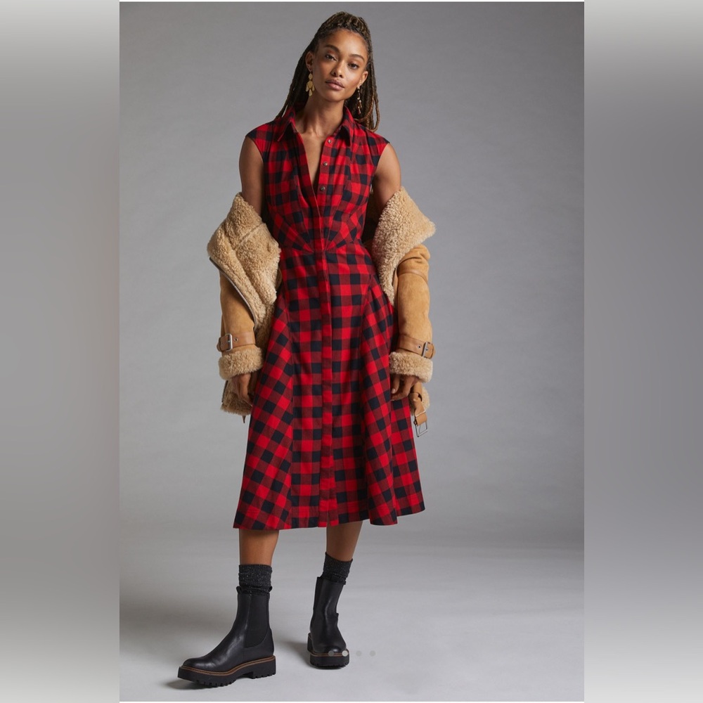 Anthropologie Maeve Plaid Flannel Midi Shirt Dress never worn